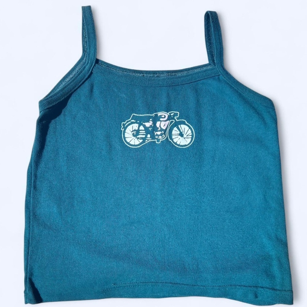 Y2K Green Cotton Baby Tee Motorcycle Biker Graphic Cute Preppy Tank Top Small